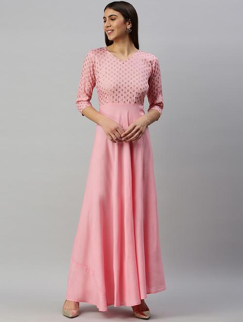 printed yoke fit & flare ethnic dress - 17827784 - Very Small Image - 1