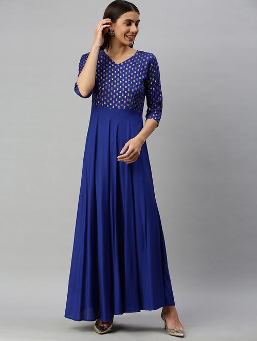 printed yoke fit & flare ethnic dress - 17827785 - Very Small Image - 1