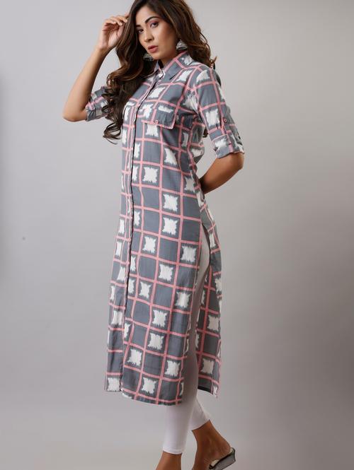 eyka grey printed shirt kurta - 17827858 - Very Small Image - 1