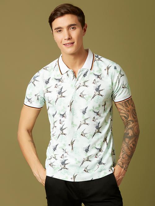 white printed polo t-shirt - 17828049 - Very Small Image - 1