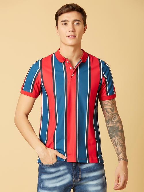 red color block polo t-shirt - 17828096 - Very Small Image - 1