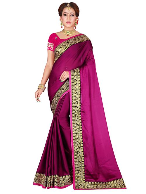 solid bordered saree with blouse - 17828136 - Very Small Image - 1