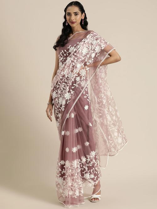 lace detailed net saree with blouse - 17828151 - Very Small Image - 1