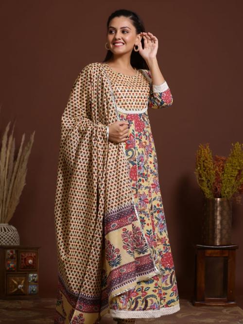 cotton suit multi color flower printed - 17828583 - Very Small Image - 1