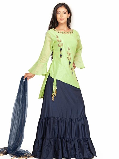 chanderi shirt with maslin skirt and - 17828617 - Very Small Image - 1