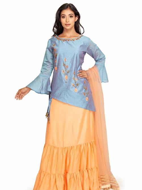 chanderi shirt with maslin skirt and - 17828618 - Very Small Image - 1