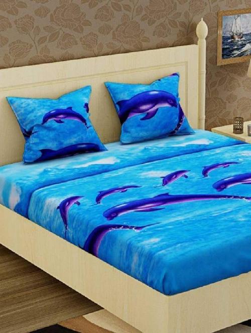 kl decor beautiful poly cotton dolphin printed 1 double bedsheet with 2 pillow cover - 17828813 - Very Small Image - 1
