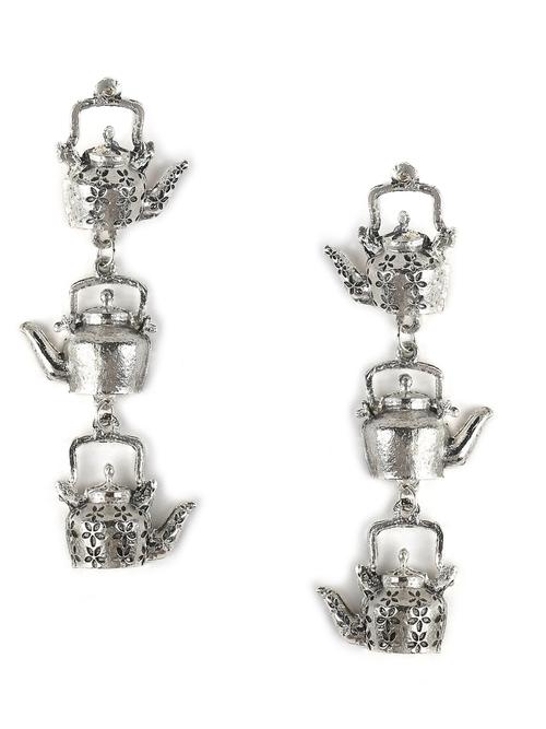 oxidized silver kettle earrings for women - 17828946 - Very Small Image - 1