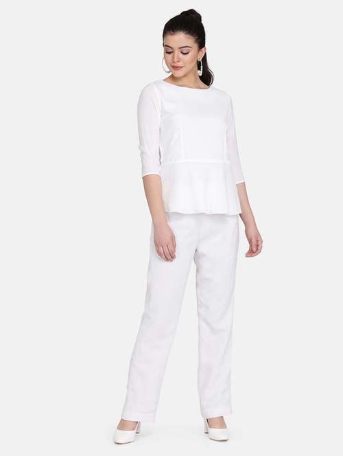 round neck solid top & trouser set - 17828956 - Very Small Image - 1