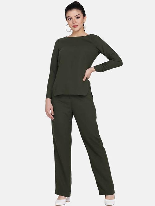 round neck solid top & trouser set - 17828957 - Very Small Image - 1