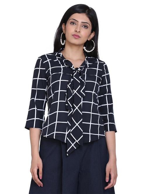 tie up neck checkered top - 17829004 - Very Small Image - 1