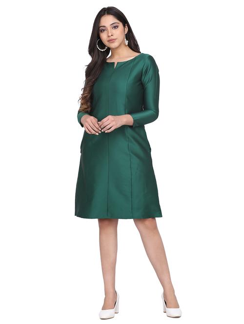 notch neck solid a-line dress - 17829040 - Very Small Image - 1