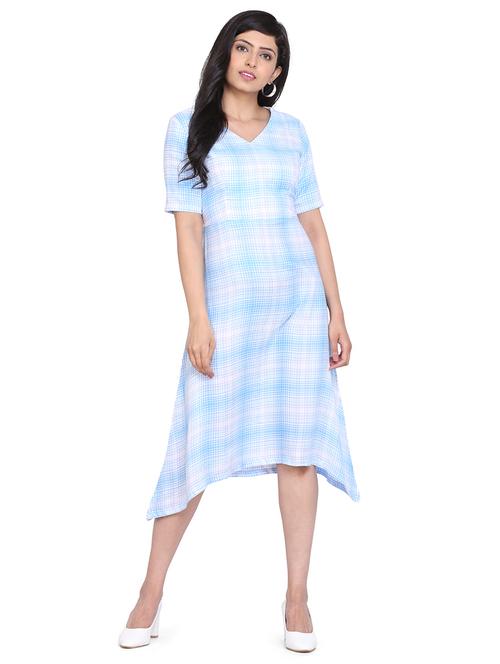 v-neck checkered asymmetric dress - 17829046 - Very Small Image - 1