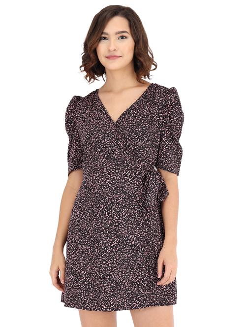 overlap neck printed wrap dress - 17829123 - Very Small Image - 1