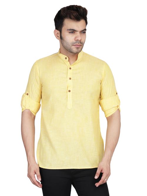 yellow solid short kurta - 17829128 - Very Small Image - 1