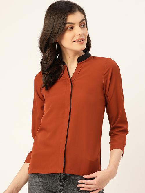 mandarin neck solid shirt - 17830614 - Very Small Image - 1