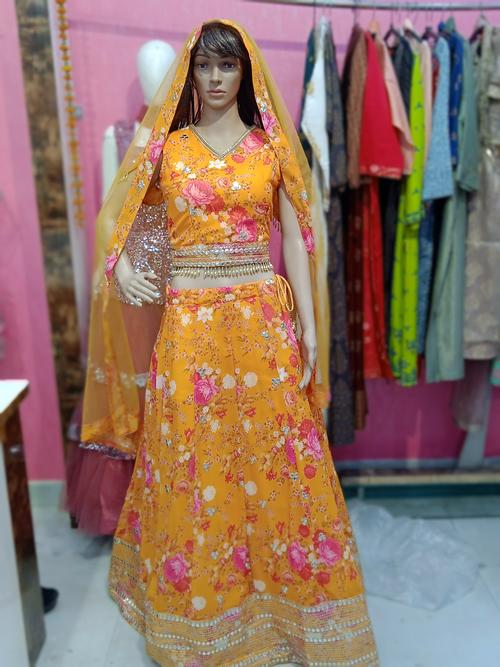 floral print lengha - 17831772 - Very Small Image - 1