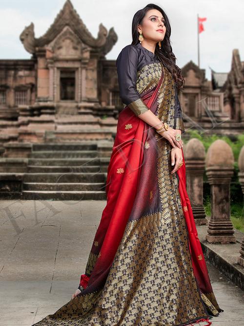 red color pure silk saree for - 17832152 - Very Small Image - 1