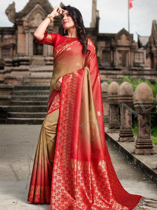 cream color pure silk saree for - 17832155 - Very Small Image - 1