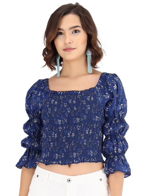 off shoulder smocked crop top - 17832236 - Very Small Image - 1