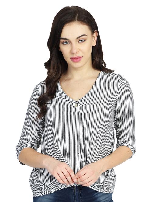 v-neck striped blouson top - 17833257 - Very Small Image - 1