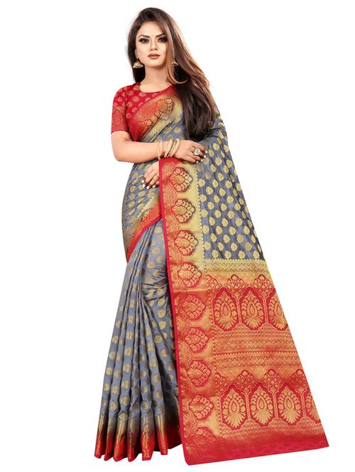 ethnic motifs kanjivaram saree with blouse - 17833393 - Very Small Image - 1