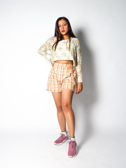checked high rise shorts , has - 17834131 - Very Small Image - 1