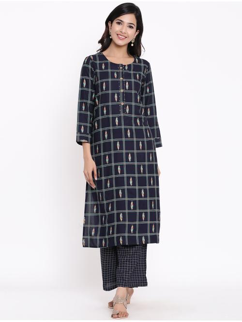 navy rayon kurta pant set - 17834300 - Very Small Image - 1