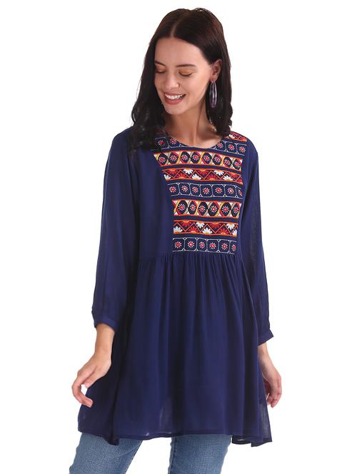embroidered yoke flared tunic - 17836479 - Very Small Image - 1
