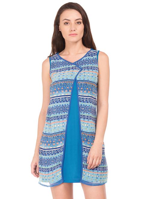 v-neck printed a-line dress - 17836577 - Very Small Image - 1