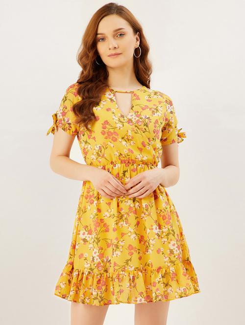 key hole neck floral a-line dress - 17837044 - Very Small Image - 1