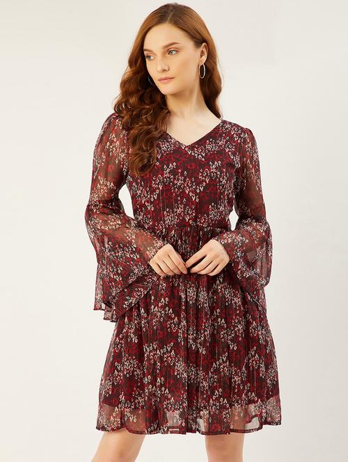 bell sleeved printed fit & flare dress - 17837046 - Very Small Image - 1