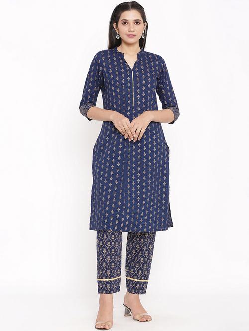 foil print straight kurta palazzo set - 17838042 - Very Small Image - 1