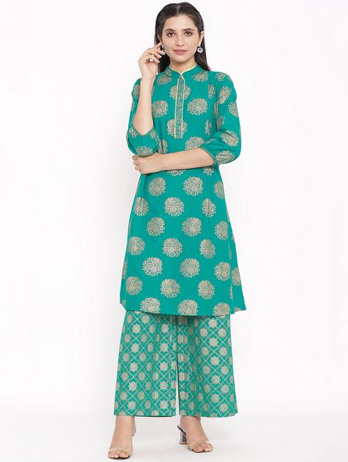 teal straight kurta - 17838050 - Very Small Image - 1