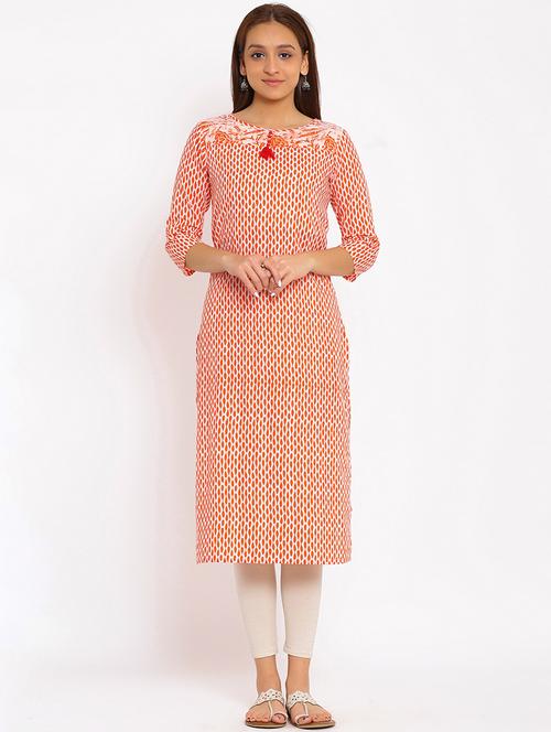 orange cotton straight kurta - 17838057 - Very Small Image - 1