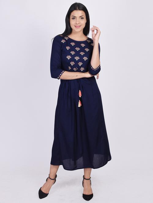 navy a-line ethnic dress - 17838087 - Very Small Image - 1