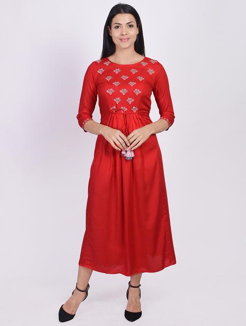 embroidered a-line ethnic dress - 17838088 - Very Small Image - 1