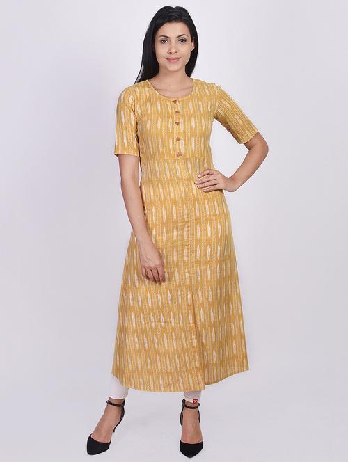 mustard ikat a-line kurta - 17838092 - Very Small Image - 1