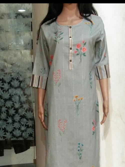 cotton kurti set grey color flower - 17838216 - Very Small Image - 1