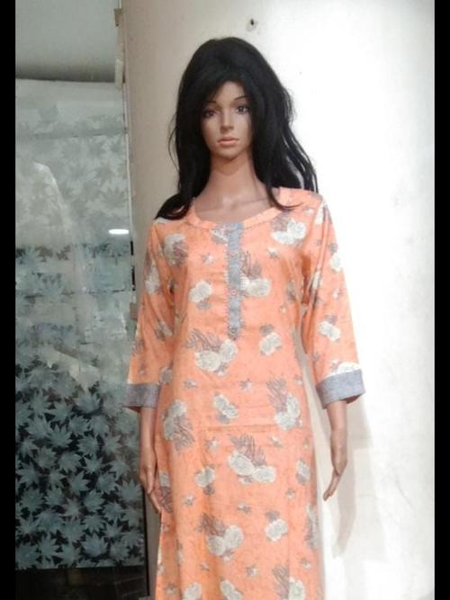 cotton kurti set orange color flower - 17838221 - Very Small Image - 1