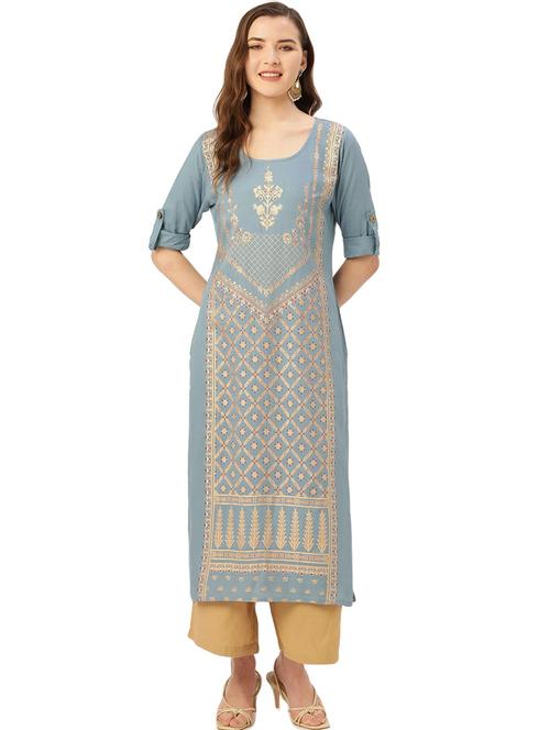 foil print straight kurta - 17839006 - Very Small Image - 1