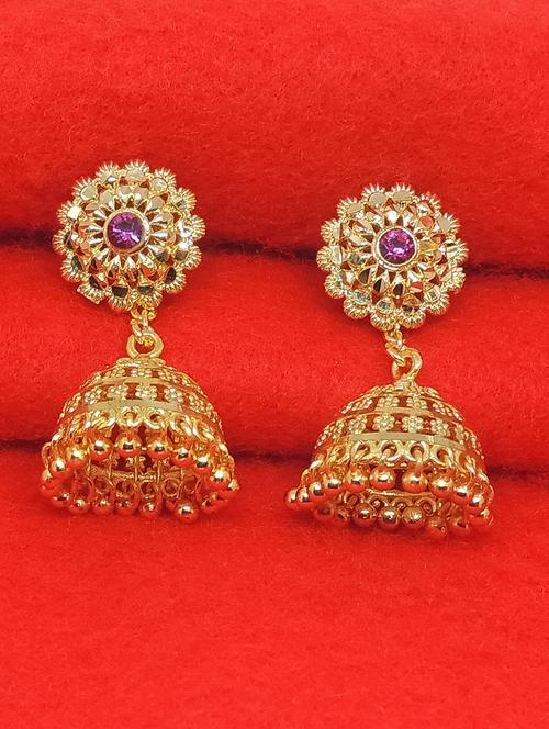 gold brass jhumka earring - 17839337 - Very Small Image - 1