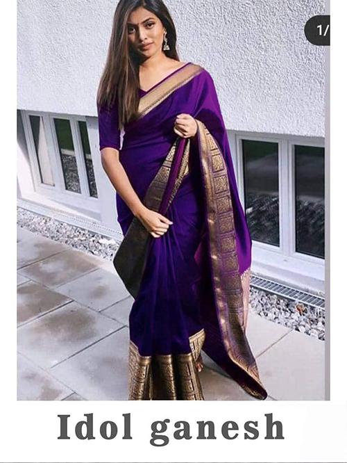 indigo color banarasi silk kanchi pattu - 17839375 - Very Small Image - 1