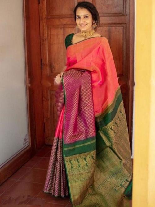orange color designer kanjeevaram lichi silk - 17839413 - Very Small Image - 1