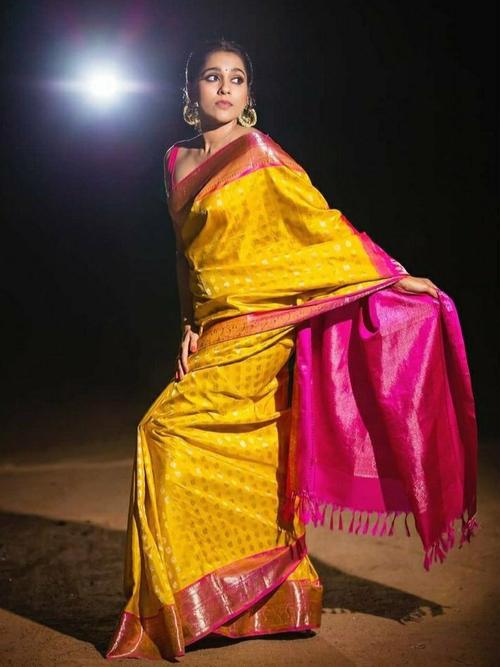 yellow & pink color banarasi silk - 17839463 - Very Small Image - 1