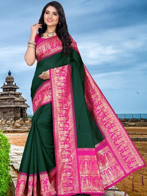 dark green color kanjeevaram silk saree - 17839469 - Very Small Image - 1