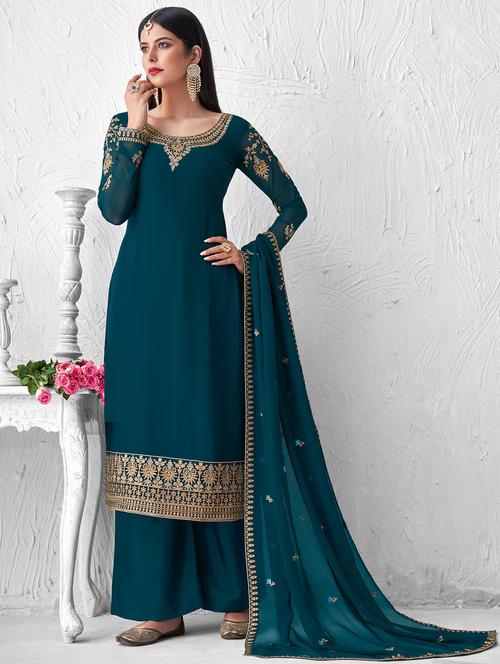 embroidered semi-stitched suit set - 17841118 - Very Small Image - 1