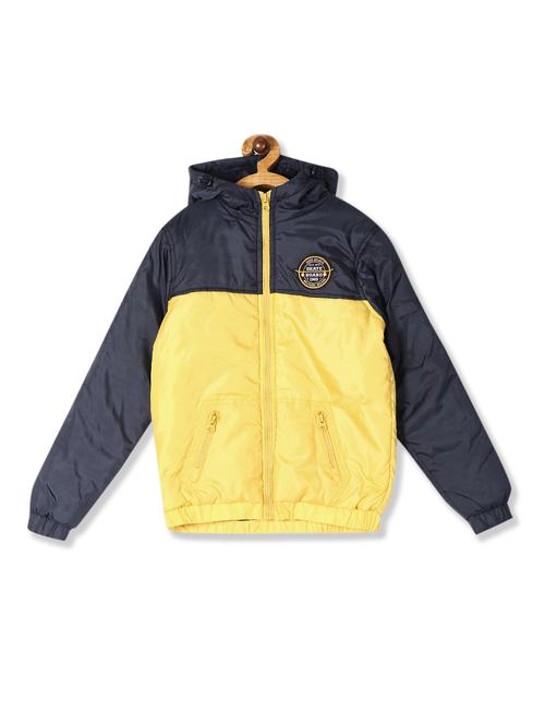 hooded neck color block jacket - 17842153 - Very Small Image - 1