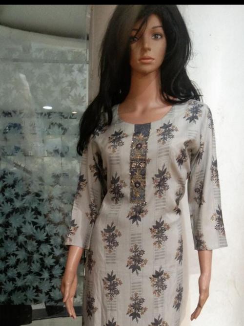 cotton kurti set grey color flower - 17842574 - Very Small Image - 1