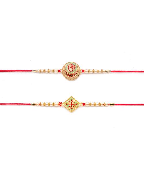 red & gold-coloured thread rakhi set of 2 - 17843080 - Very Small Image - 1